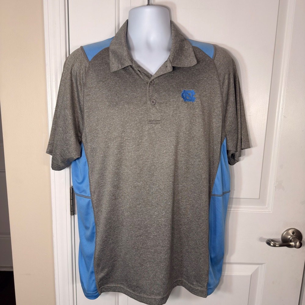 Sport-Tek UNC North Carolina Tar Heels Usher Polo Shirt Grey Blue Mens Large